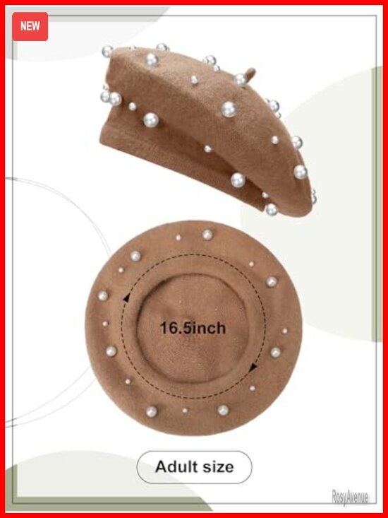 Wool Beret with Pearl Beads - French Artist Cap Beanie, Elegant Hat for Women main image 4